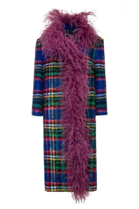 CHECKERED TWEED BOA PURPLE COAT