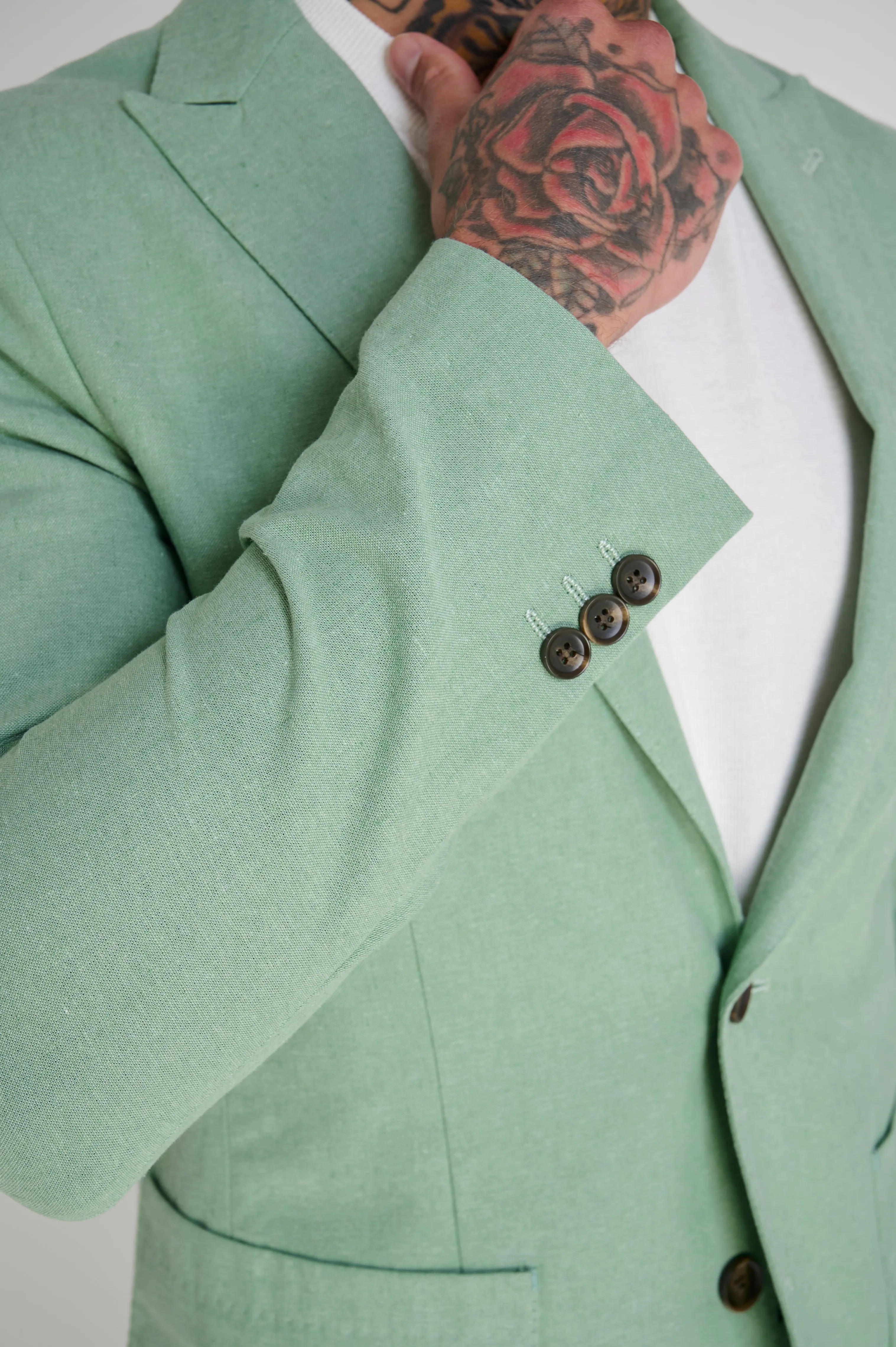 Chris Slim Fit Linen Cotton Blend Single Breasted Suit Blazer in Pastel Green