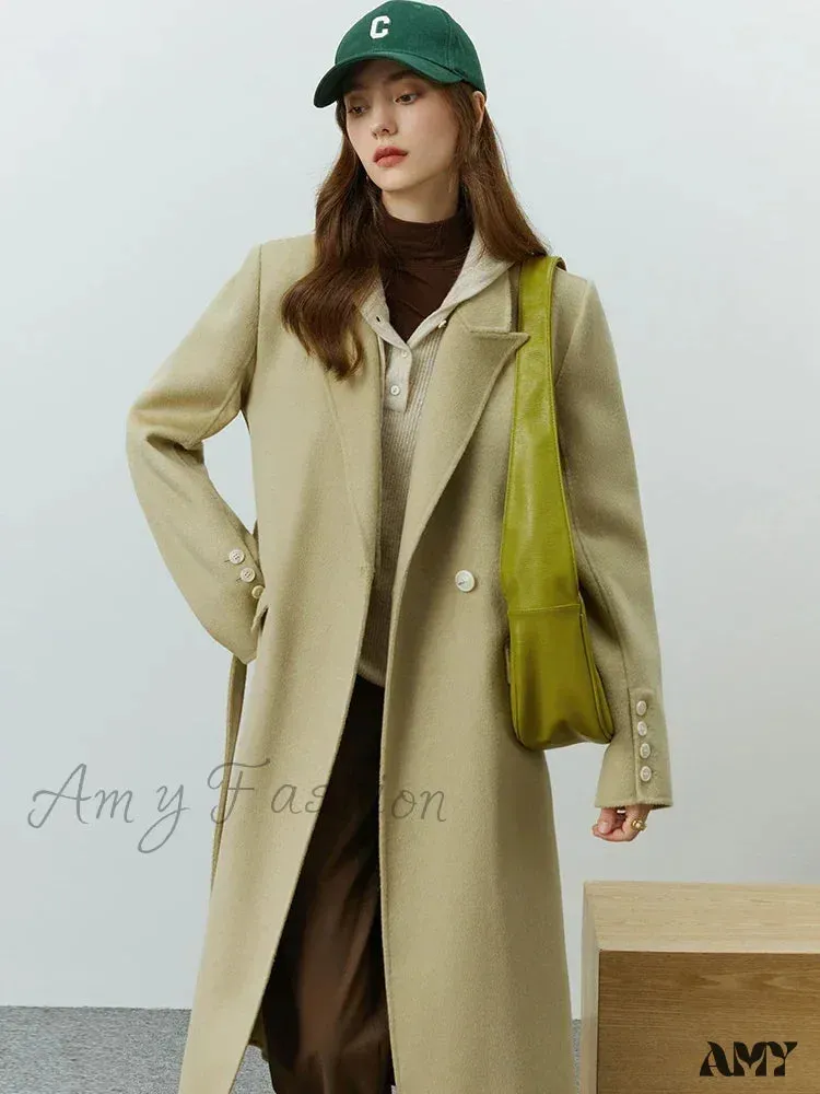 Classic Suit Collar Double-sided Wool Mid-length Office Lady Coat