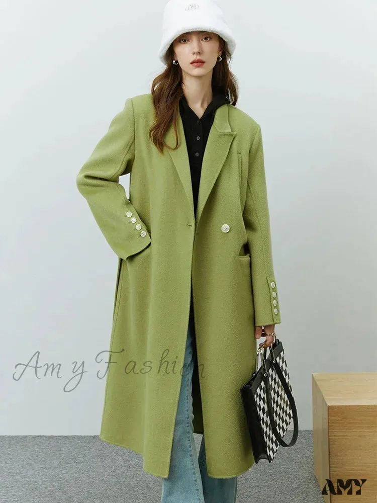 Classic Suit Collar Double-sided Wool Mid-length Office Lady Coat