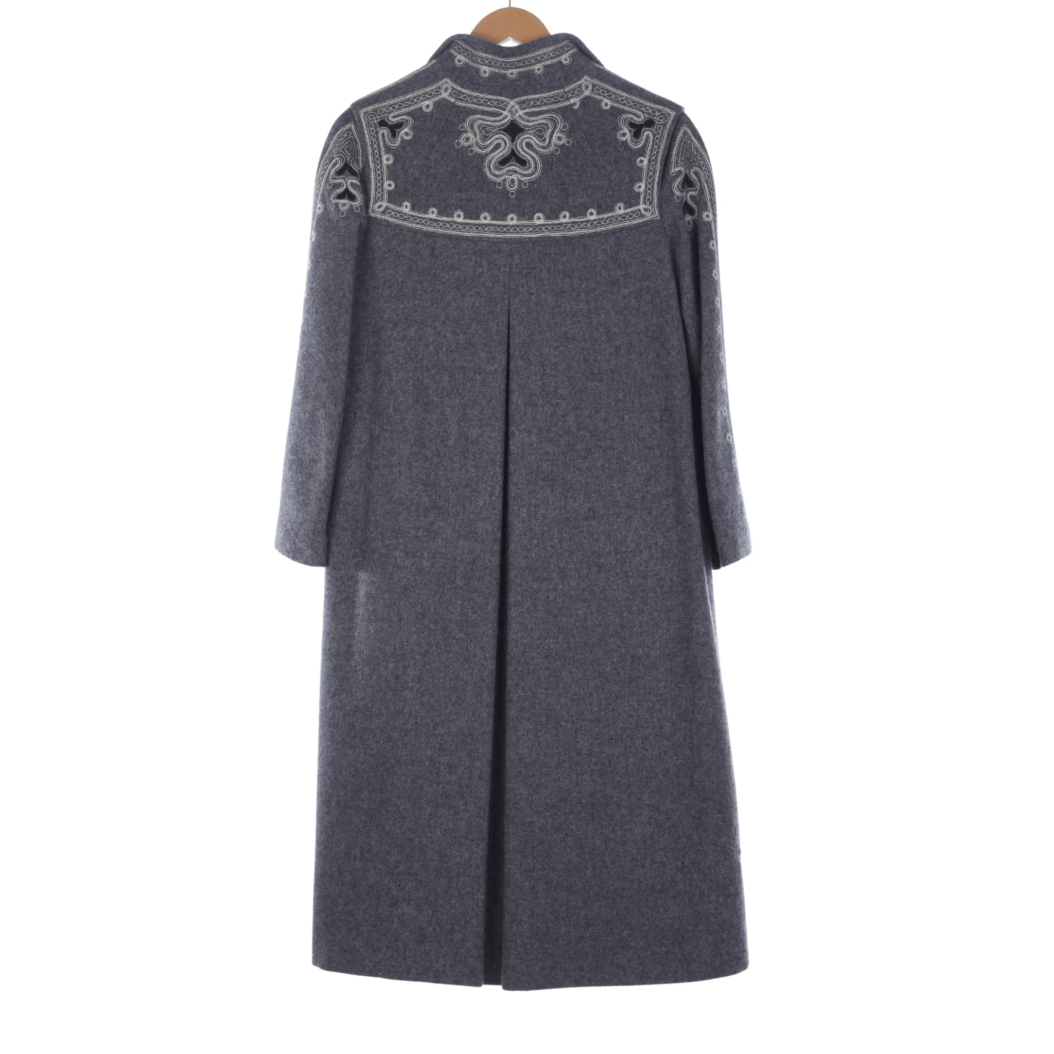 Cojana Wool Grey Embroidered Long Sleeved Coat UK Size 16.