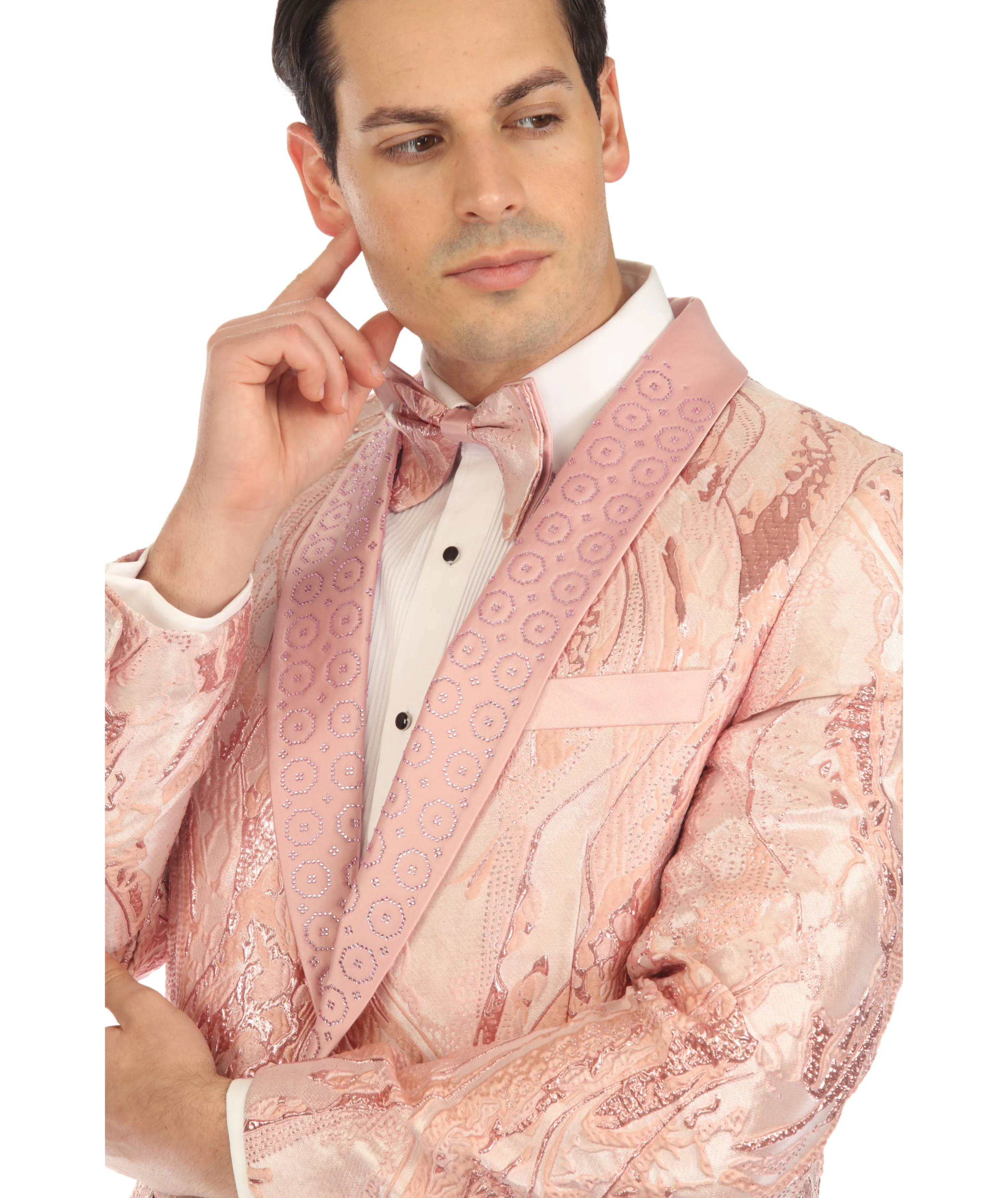 COSMOPOLITAN - PINK MENS COSMOPOLITAN PINK SHAWL COLLAR TUXEDO 1 BUTTON 2 VENT SLIM FIT BLAZER