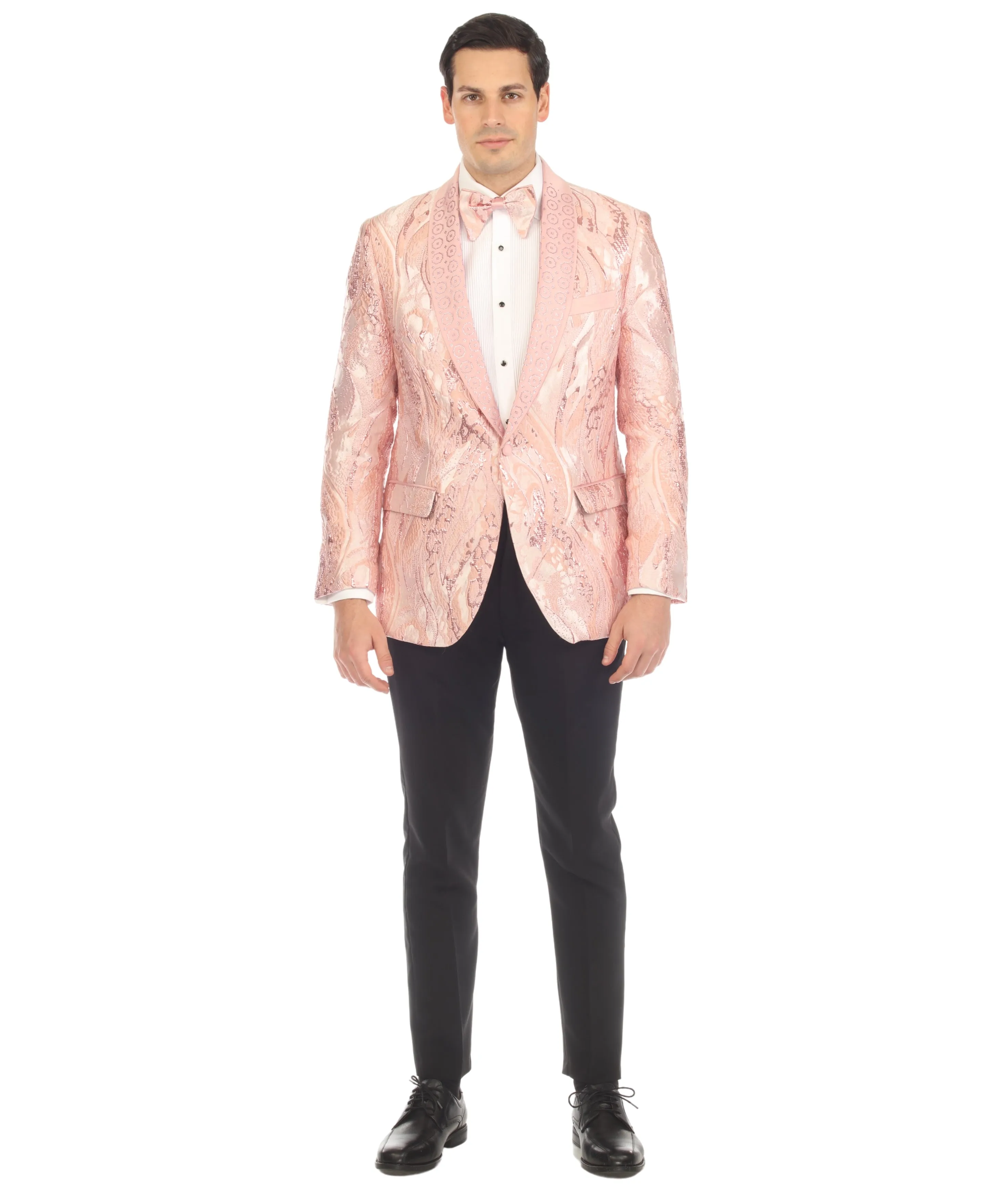 COSMOPOLITAN - PINK MENS COSMOPOLITAN PINK SHAWL COLLAR TUXEDO 1 BUTTON 2 VENT SLIM FIT BLAZER