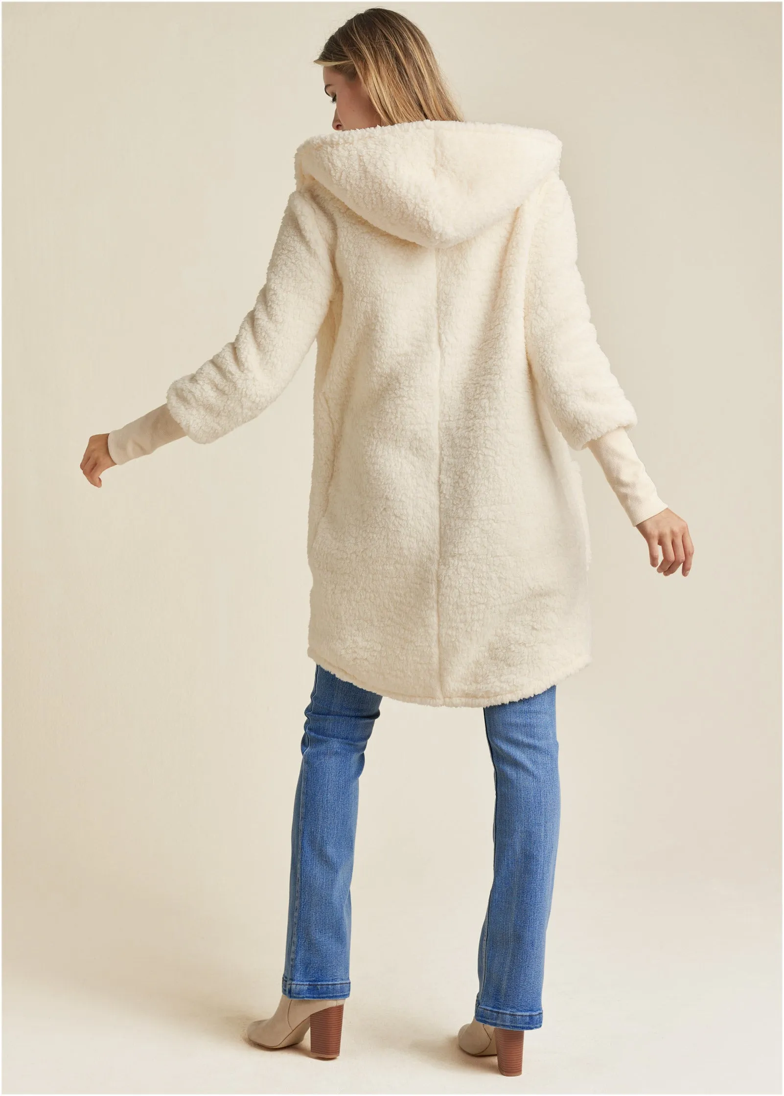 Cozy Sherpa Hooded Jacket  - Beige