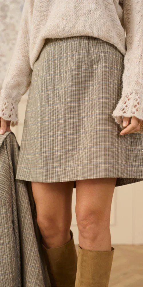 Cream Plaid Skirt