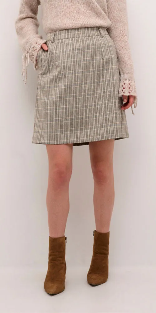 Cream Plaid Skirt