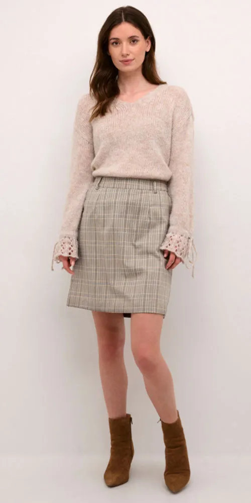 Cream Plaid Skirt