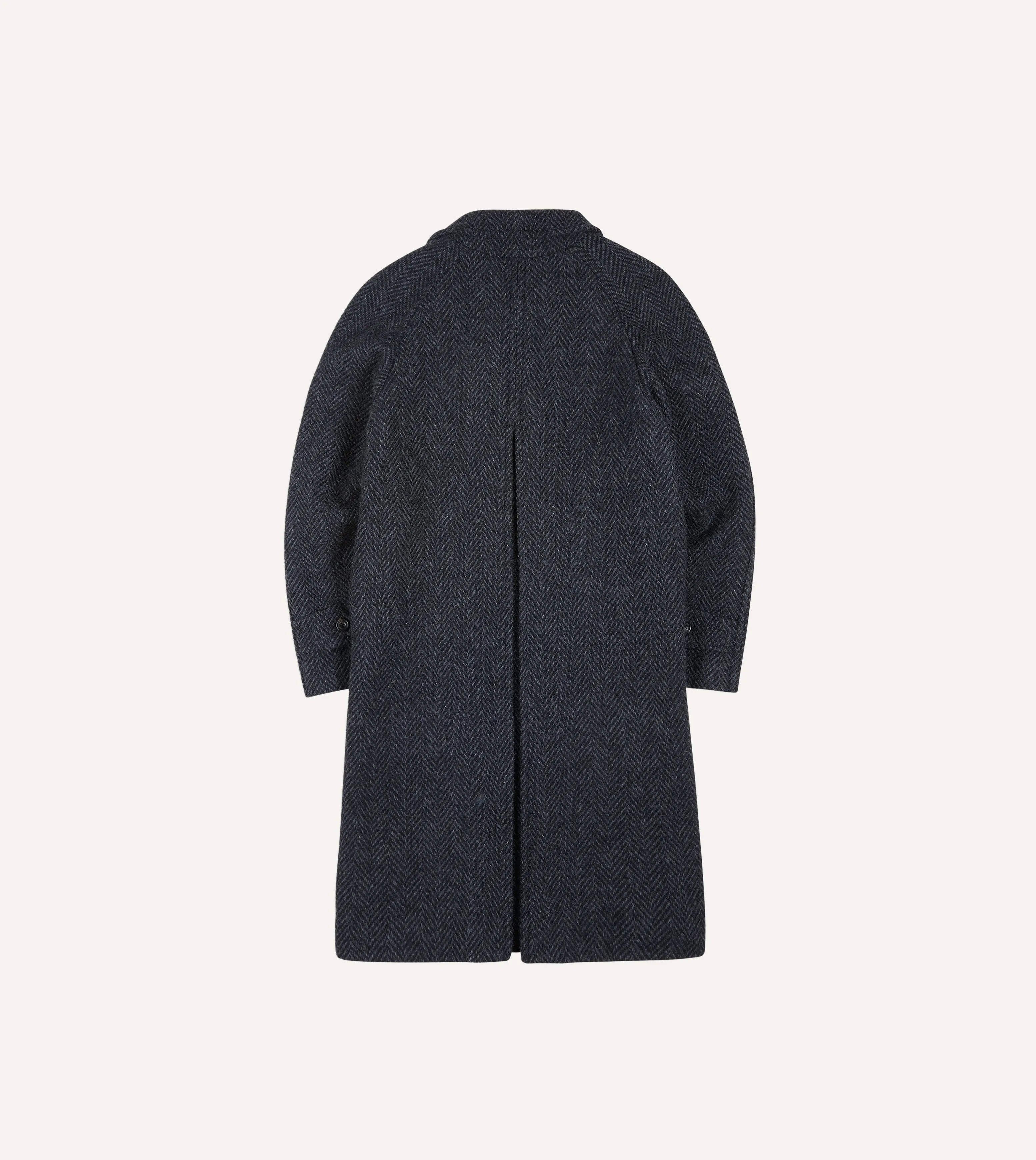 Dark Grey Herringbone Wool Raglan Coat