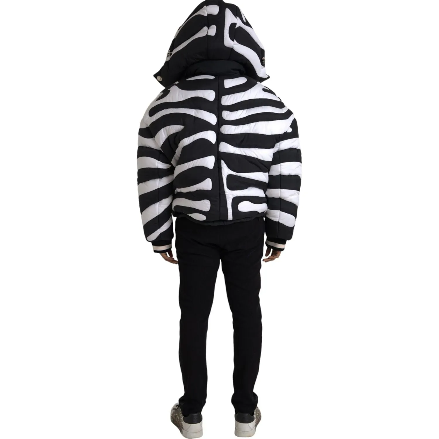 Dolce & Gabbana Black White Stripes Hooded Puffer Jacket