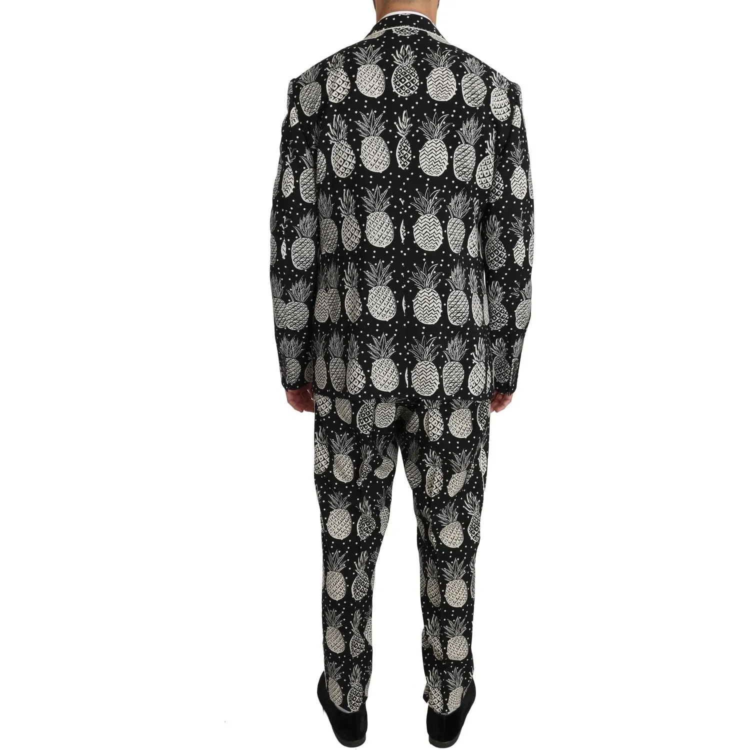 Dolce & Gabbana Chic Black Pineapple Print Wool Suit