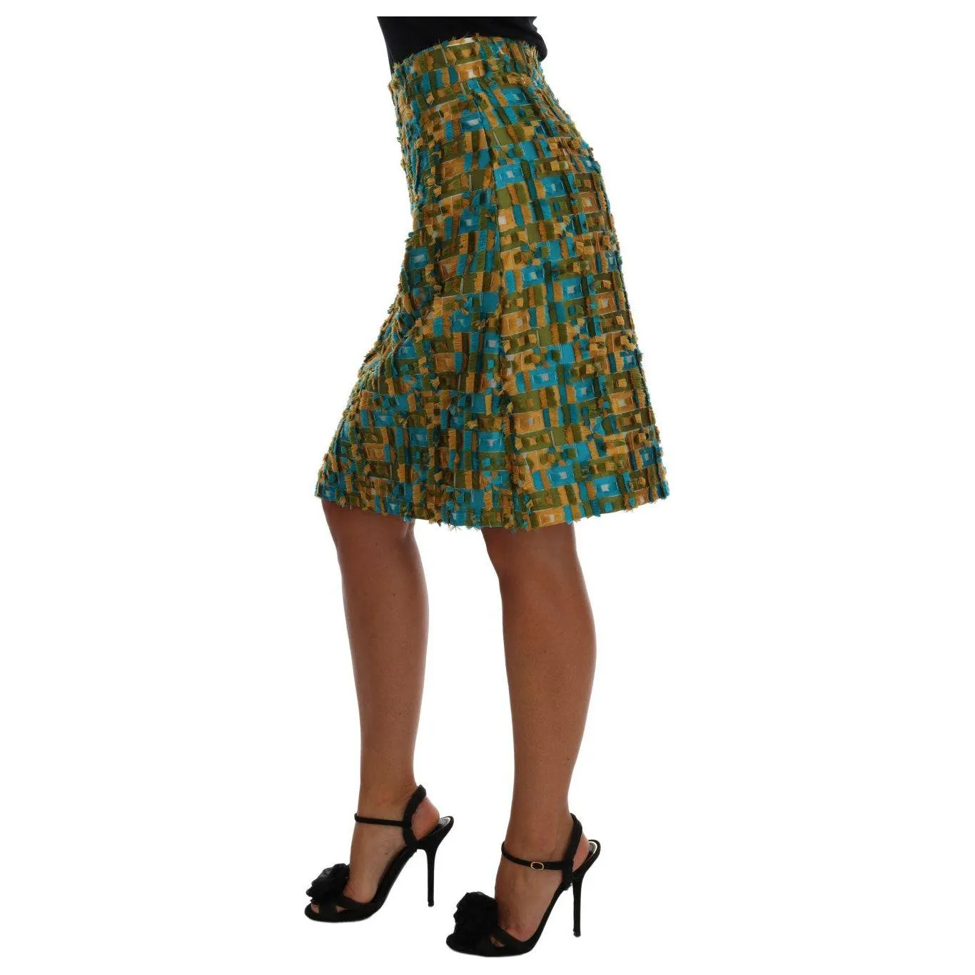 Dolce & Gabbana Elegant Green Jacquard High Waist Skirt