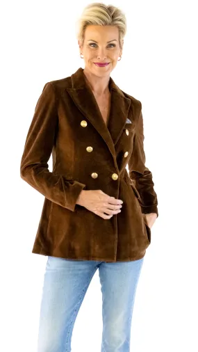 Double Breasted Velour Blazer - Argan Brown