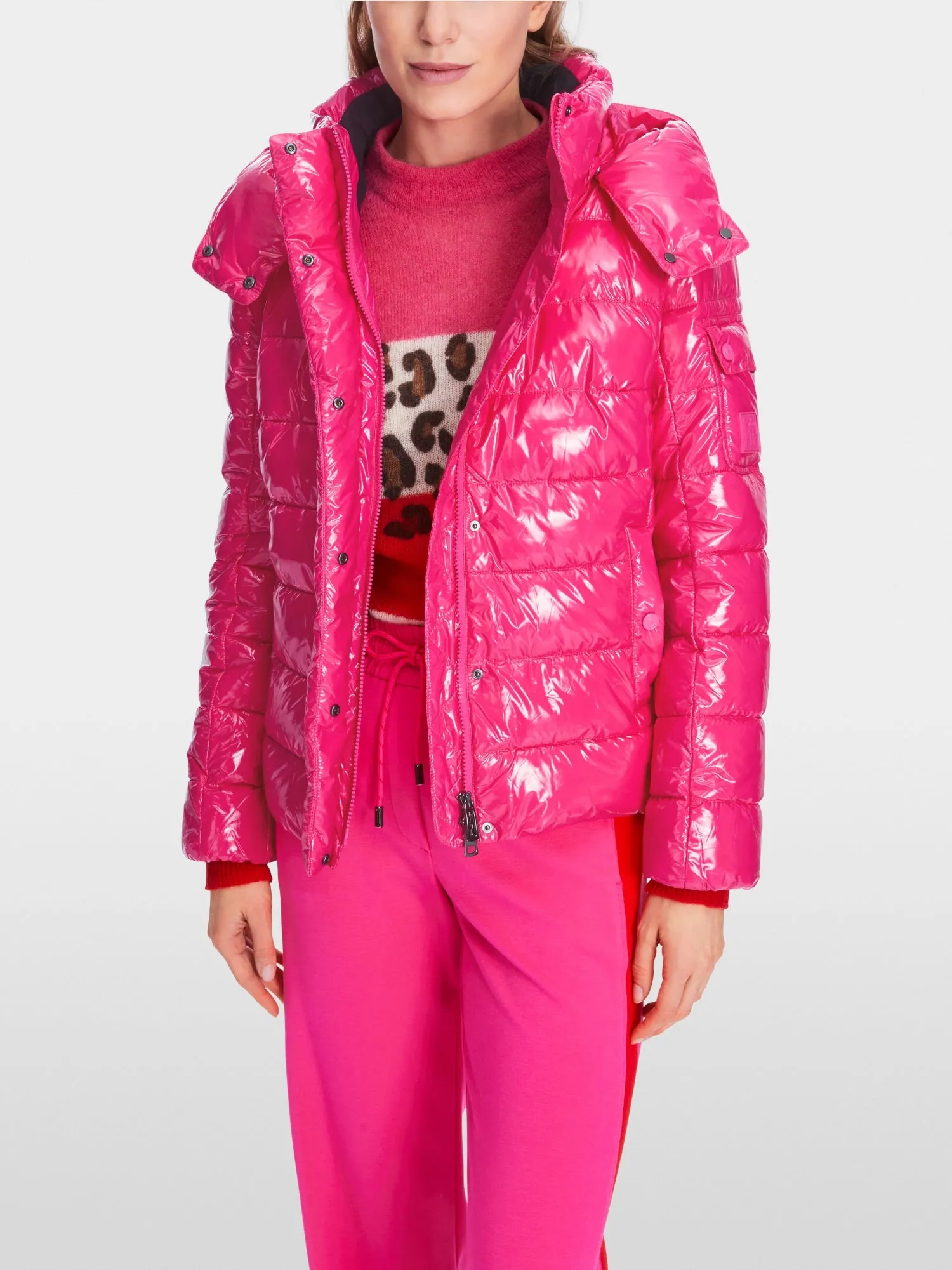 Dragon Fruit Glossy Puffer Jacket