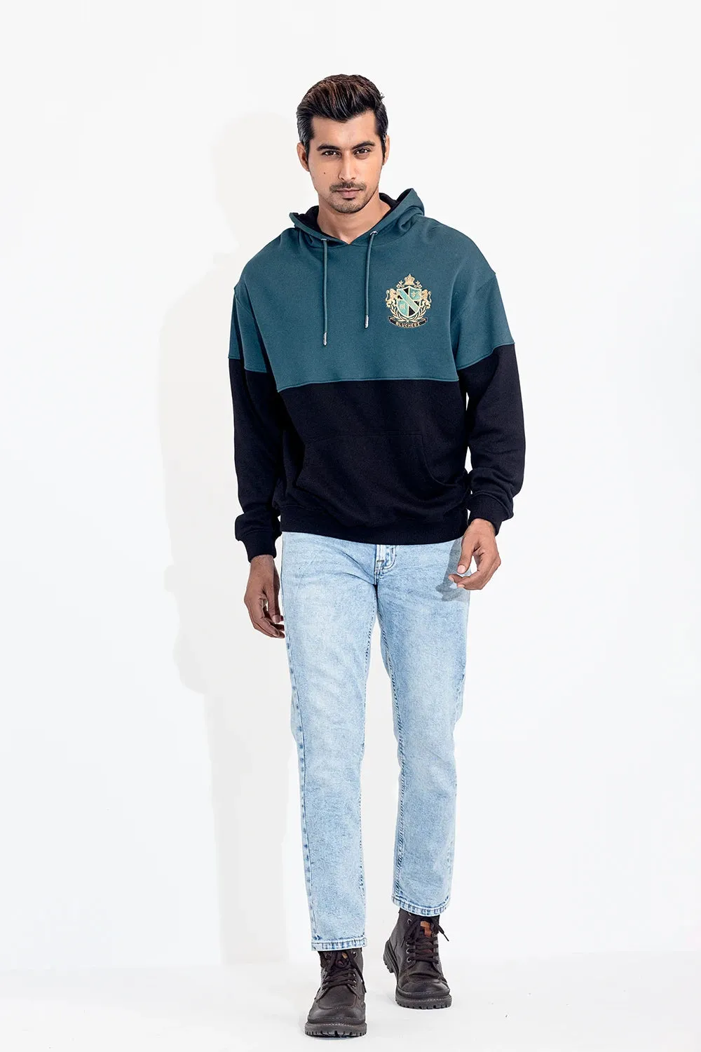 Drop Shoulder Embroidered Hoodie