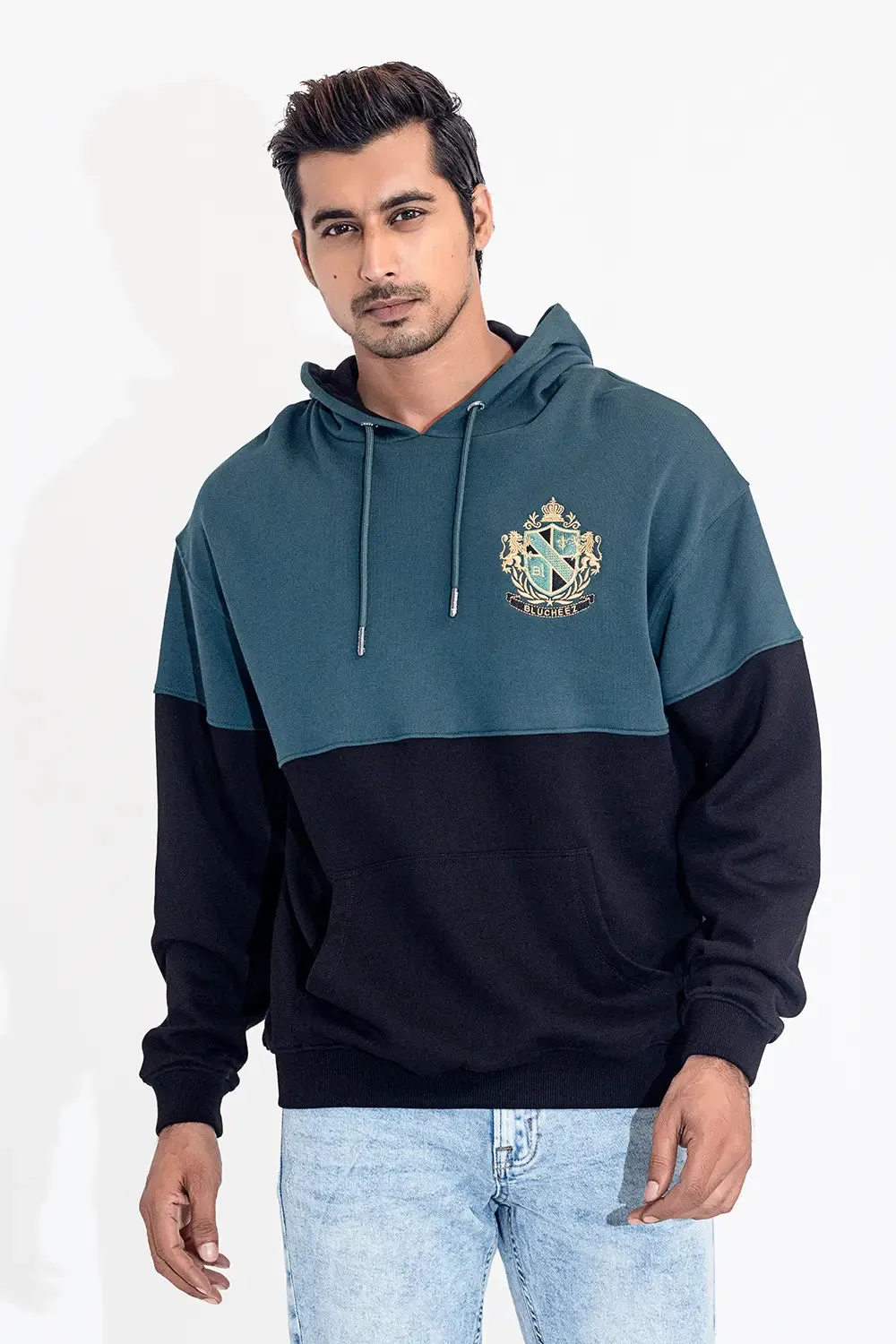 Drop Shoulder Embroidered Hoodie