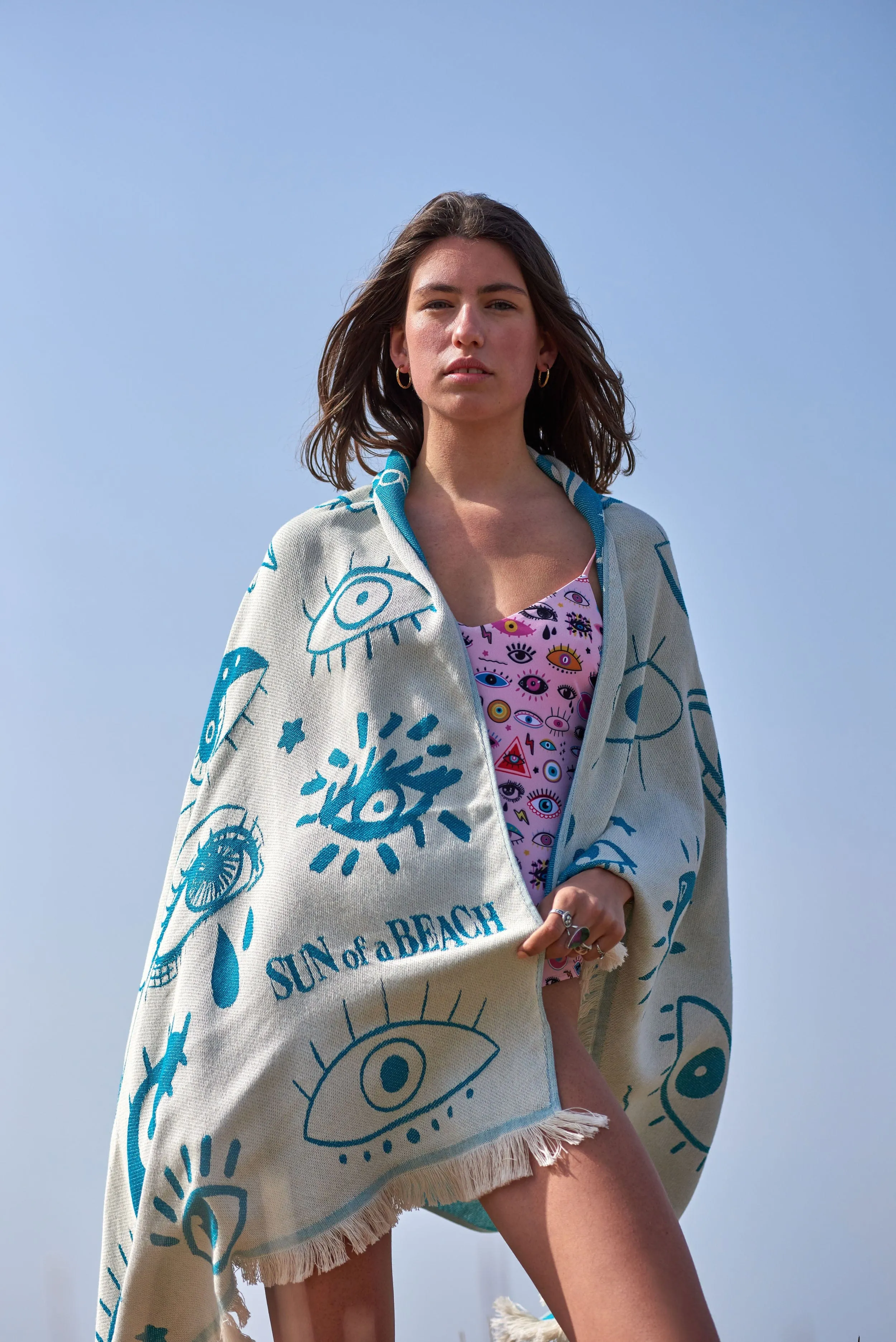 Electric Eyes Petrol | Feather Beach Towel