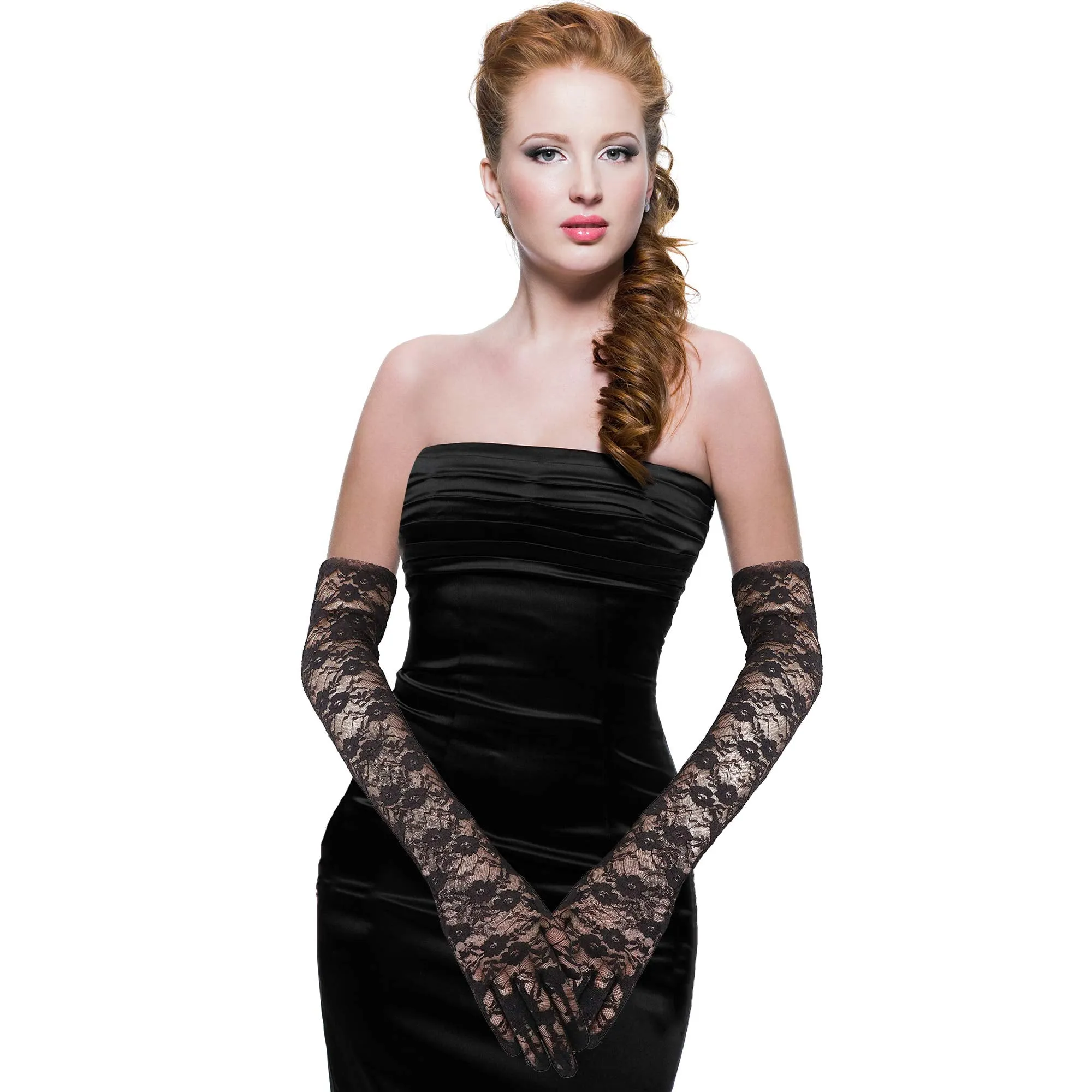 Elegant Lace Elbow Gloves - 1920s Fashion Opera Length Tea Party Black Wedding Gloves