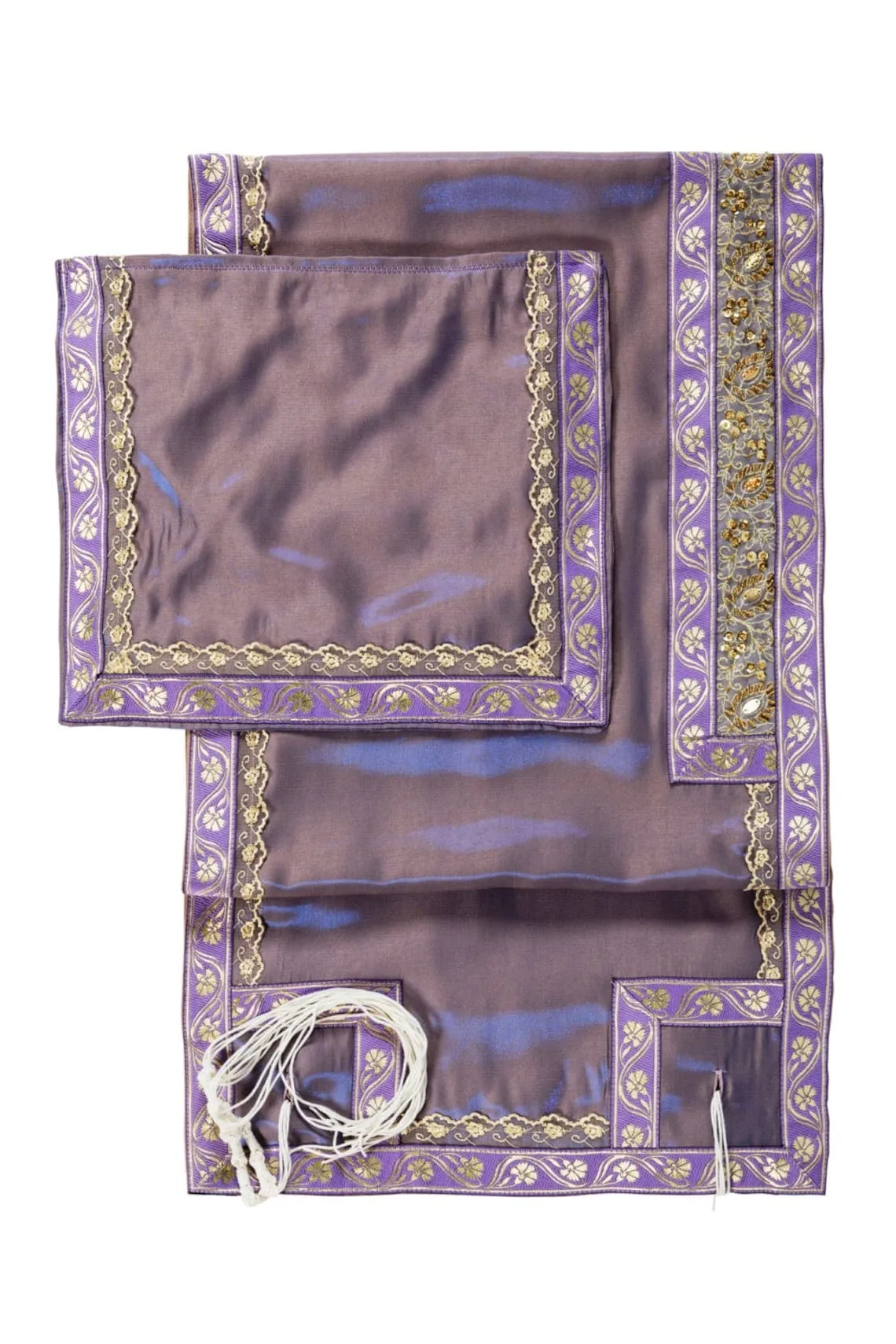 Elegant Shiny Lace Tallit Prayer Shawl set Beautiful Ateret with matching Tallit bag