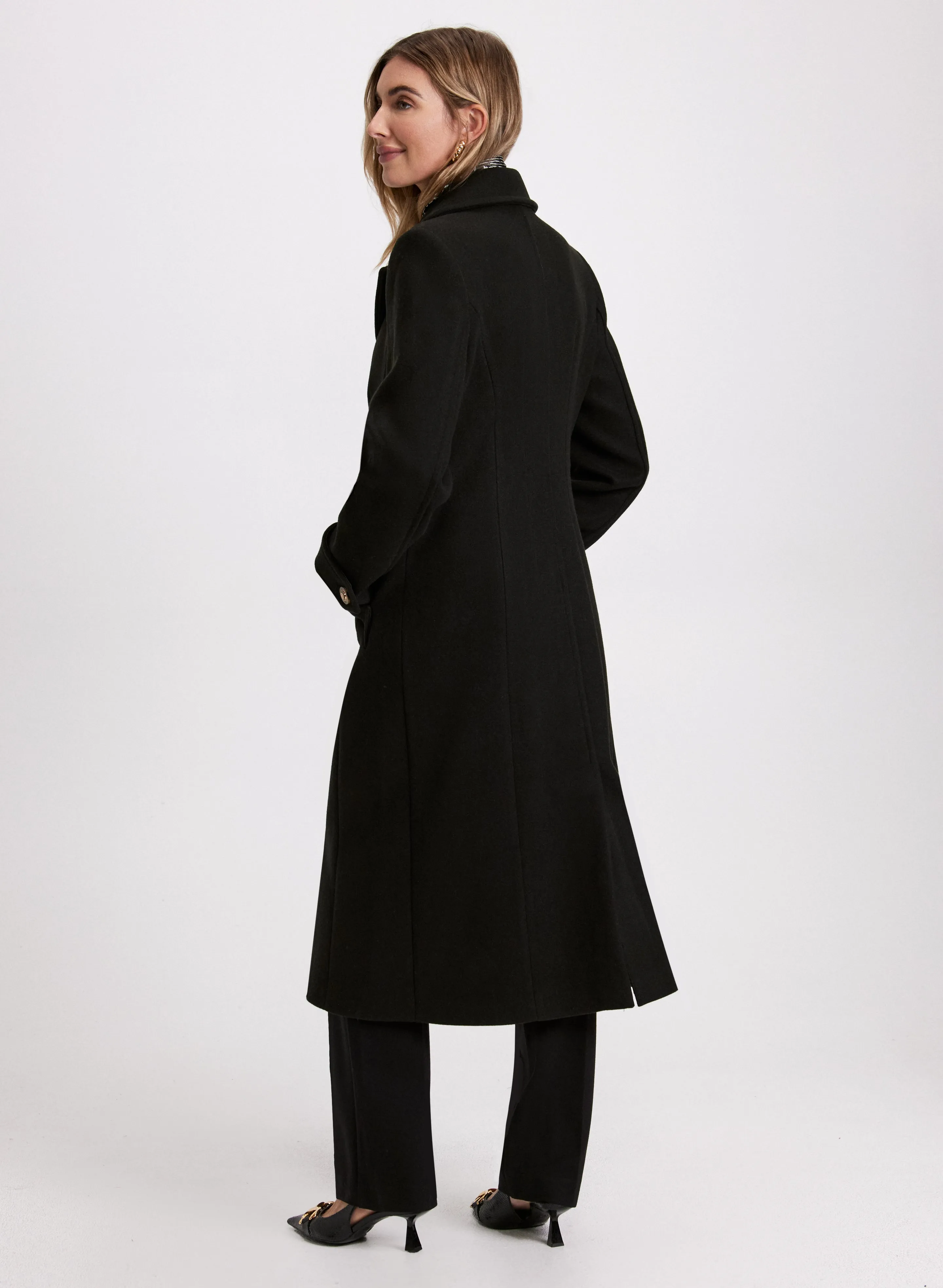 Embossed Button Wool-Blend Coat