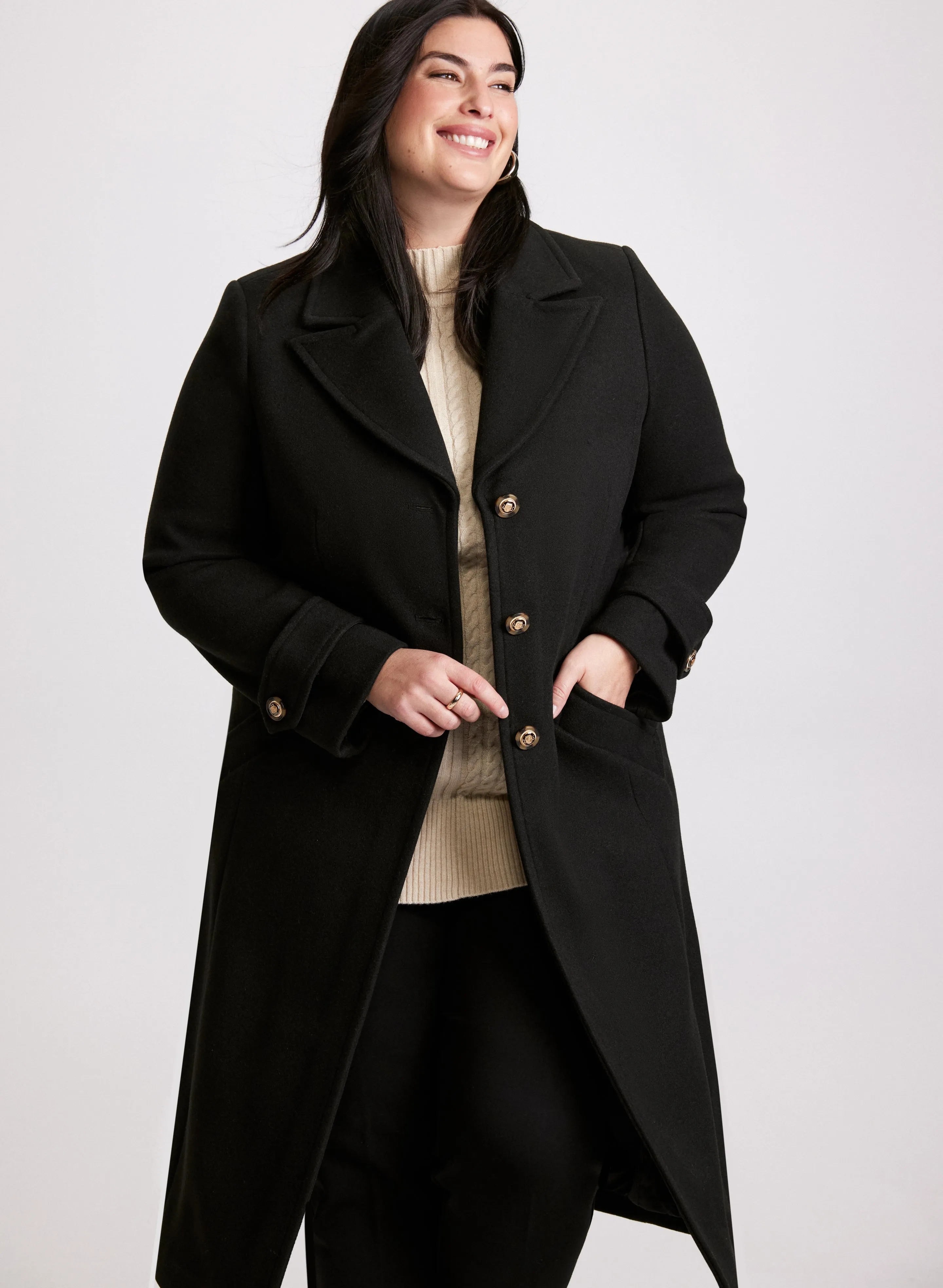 Embossed Button Wool-Blend Coat