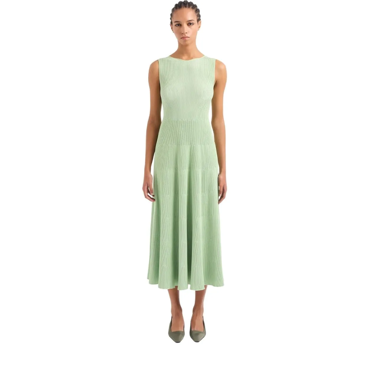 Emporio Armani Light Green Rib Flared Dress