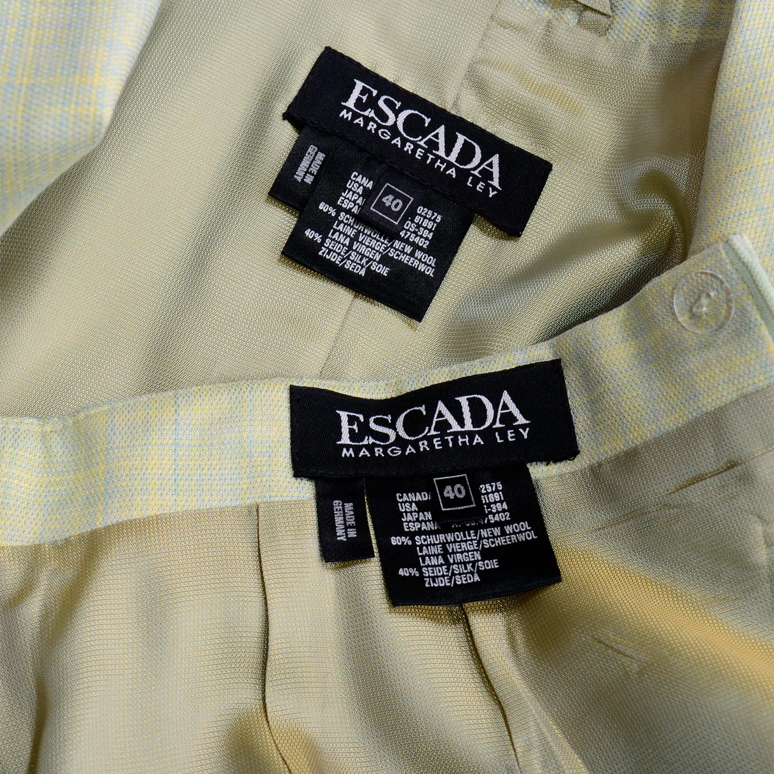 Escada by Margaretha Ley Blue & Yellow Skirt and Jacket Suit