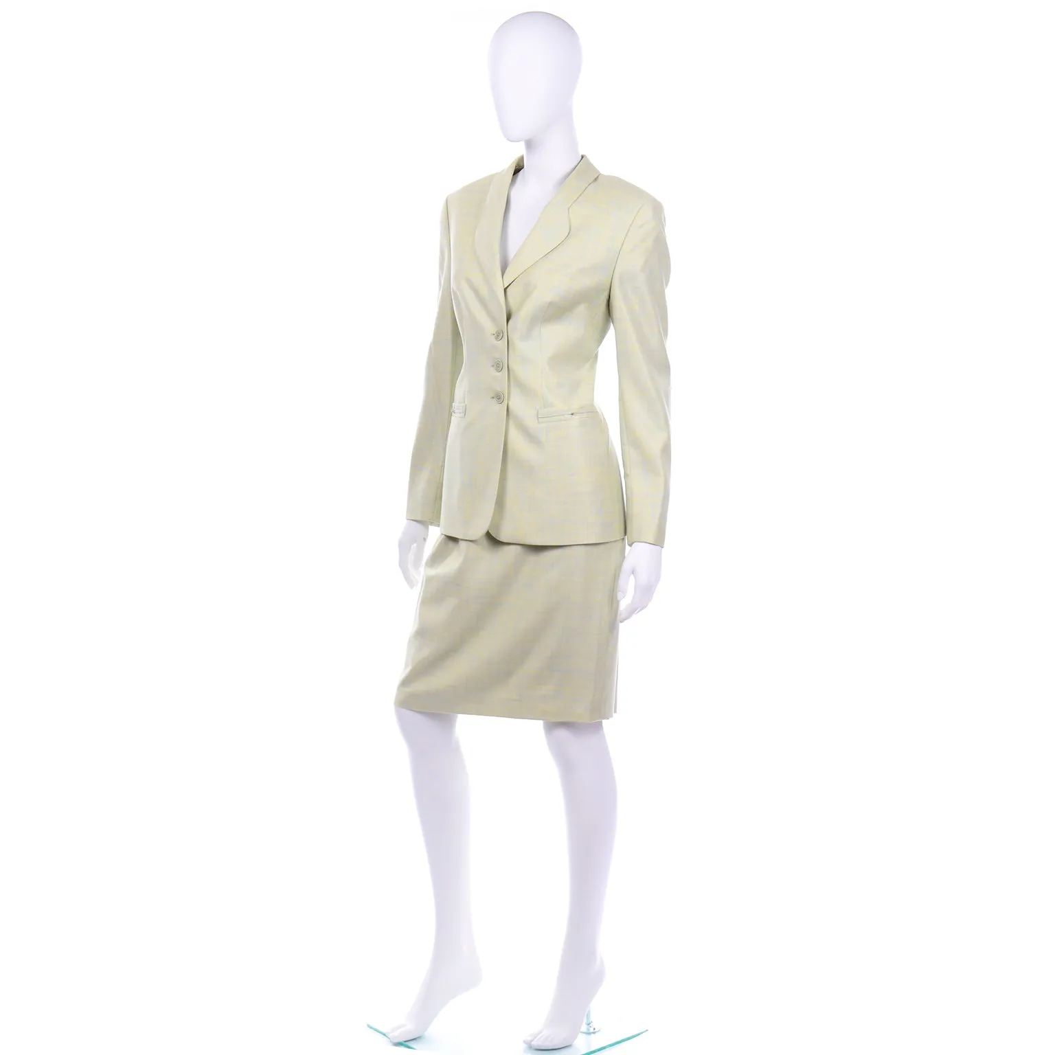 Escada by Margaretha Ley Blue & Yellow Skirt and Jacket Suit