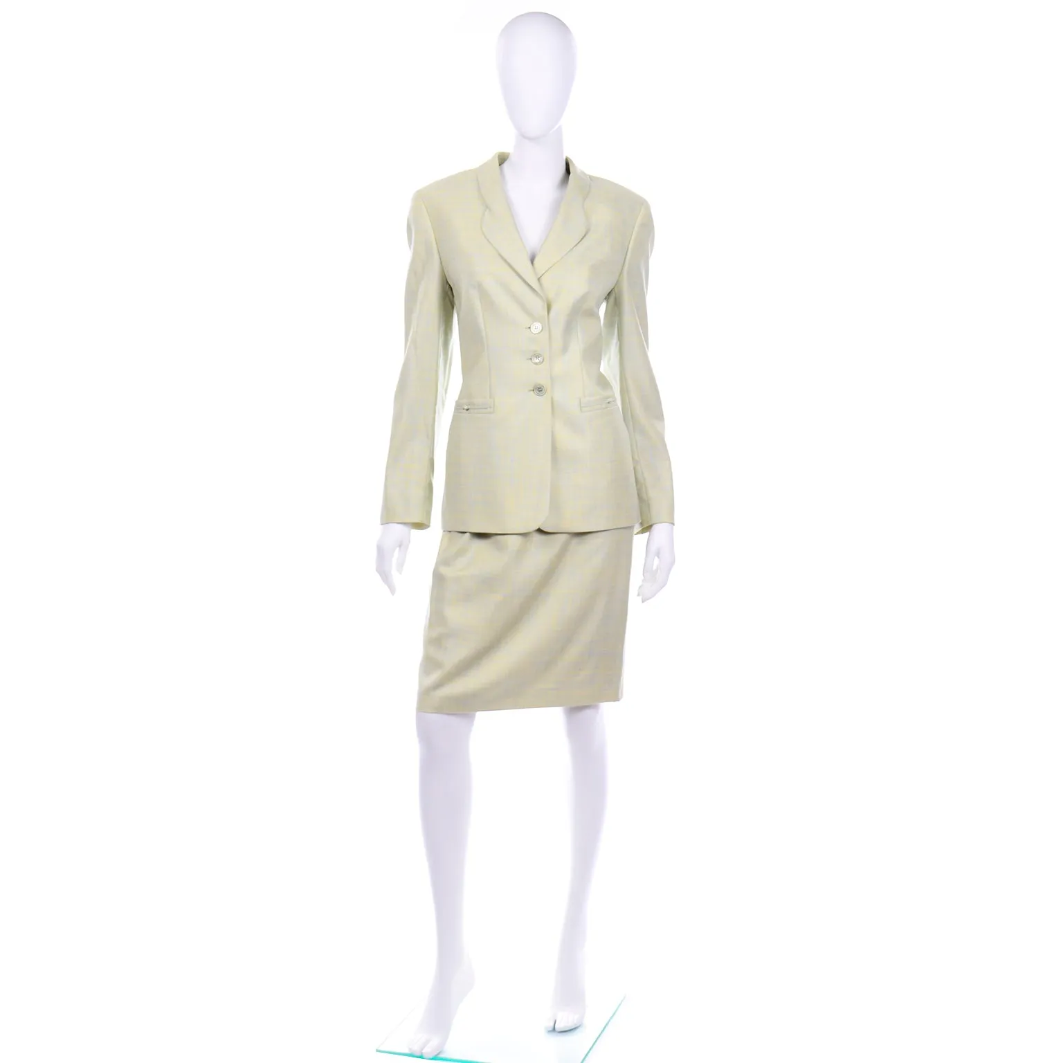 Escada by Margaretha Ley Blue & Yellow Skirt and Jacket Suit