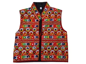 Fancydresswale Traditional Rajasthani Men's Multicolored Cotton Jacket and Heavy Kacchi Aari Koti