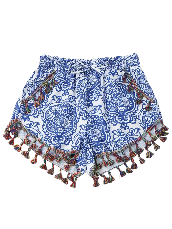 Fashion Printed Ethnic Tassels Shorts