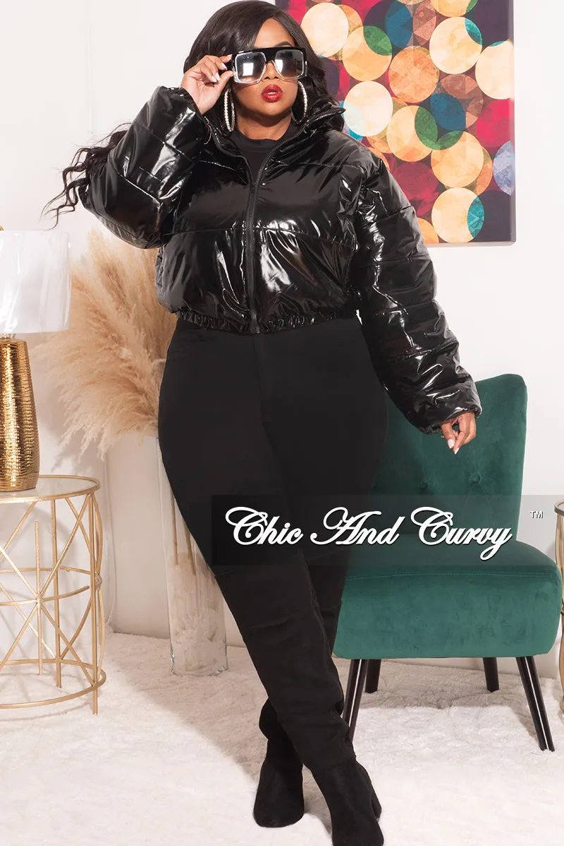 *Final Sale Plus Size Shiny Crop Puffer Jacket in Black