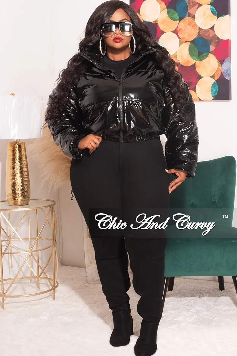 *Final Sale Plus Size Shiny Crop Puffer Jacket in Black