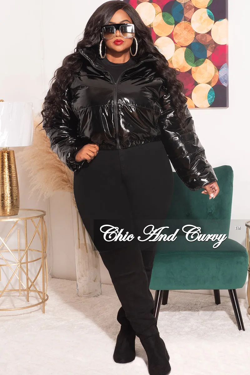 *Final Sale Plus Size Shiny Crop Puffer Jacket in Black