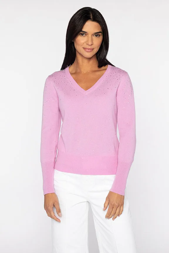 Freesia Crystal Vee Cashmere Sweater