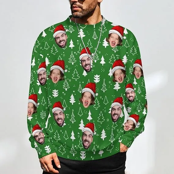 Funny Ugly Christmas Special Custom Face Men's Sweater Personalized Face Sweatshirt for Husband Father Boyfriend Red and Green