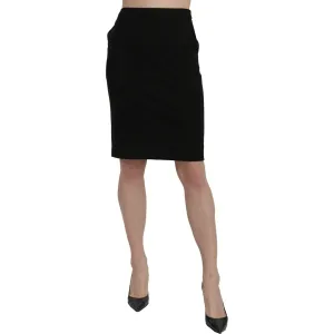 GF Ferre Chic High Waist Black Linen Skirt