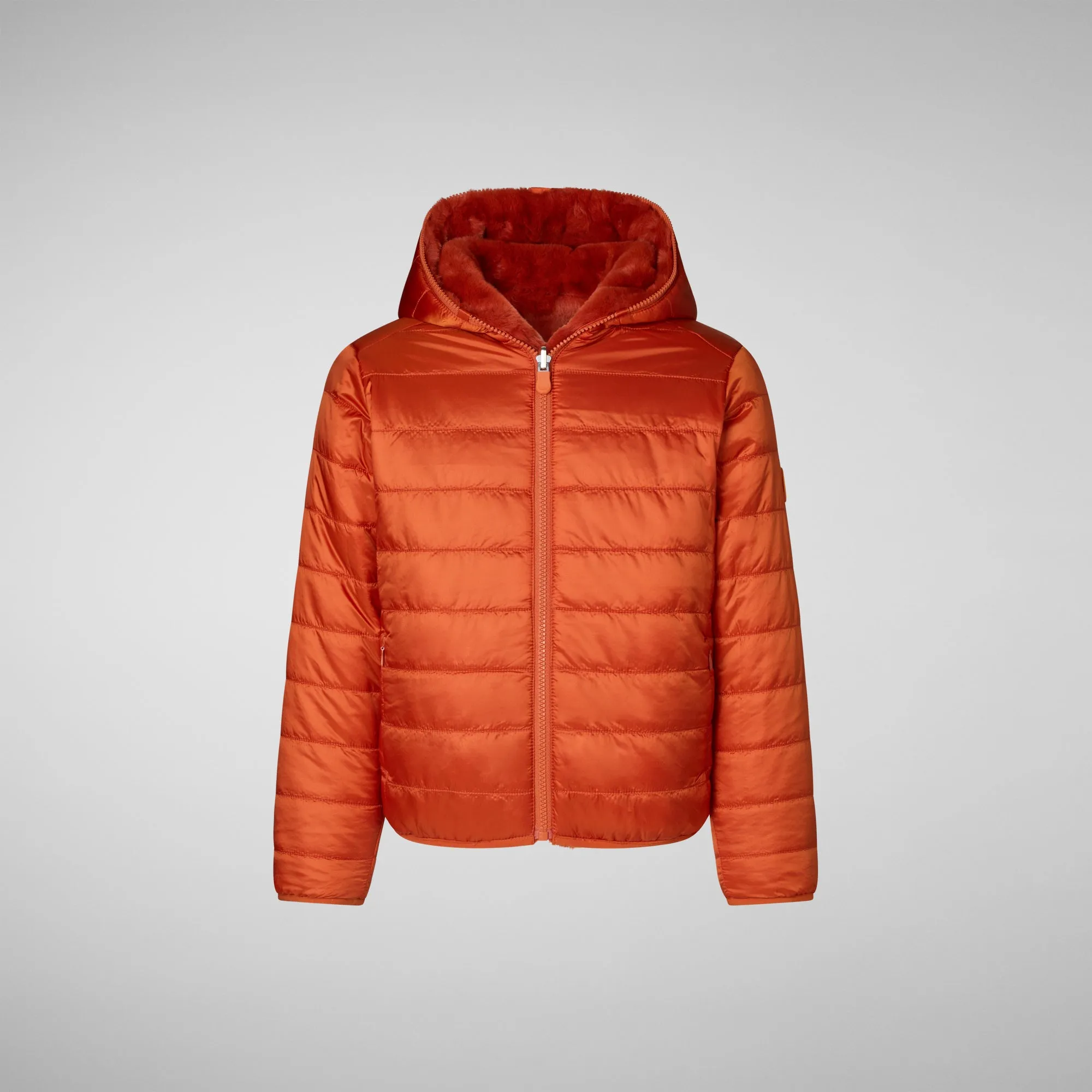 Girls' hooded reversible jacket Chloe in maple orange