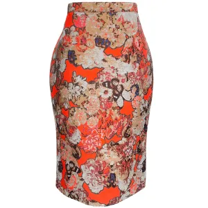 Givenchy Orange Multi Jacquard Pencil Skirt