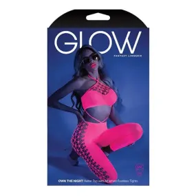 Glow 'Own the Night' Black Light Cropped Cutout Halter Bodystocking by Fantasy Lingerie