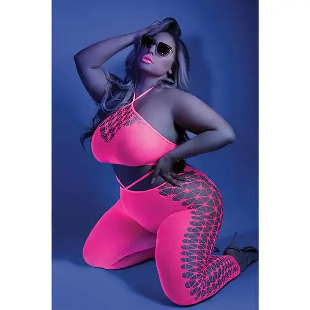 Glow 'Own the Night' Black Light Cropped Cutout Halter Bodystocking by Fantasy Lingerie