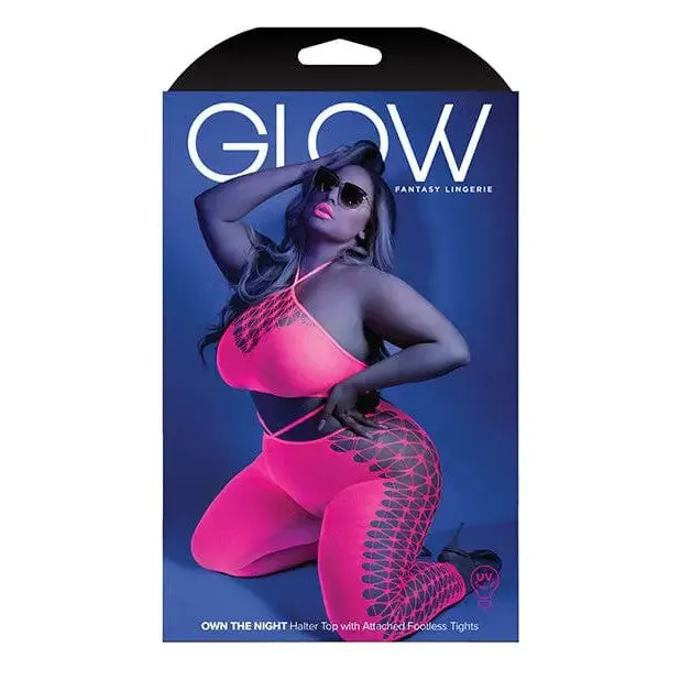 Glow 'Own the Night' Black Light Cropped Cutout Halter Bodystocking by Fantasy Lingerie