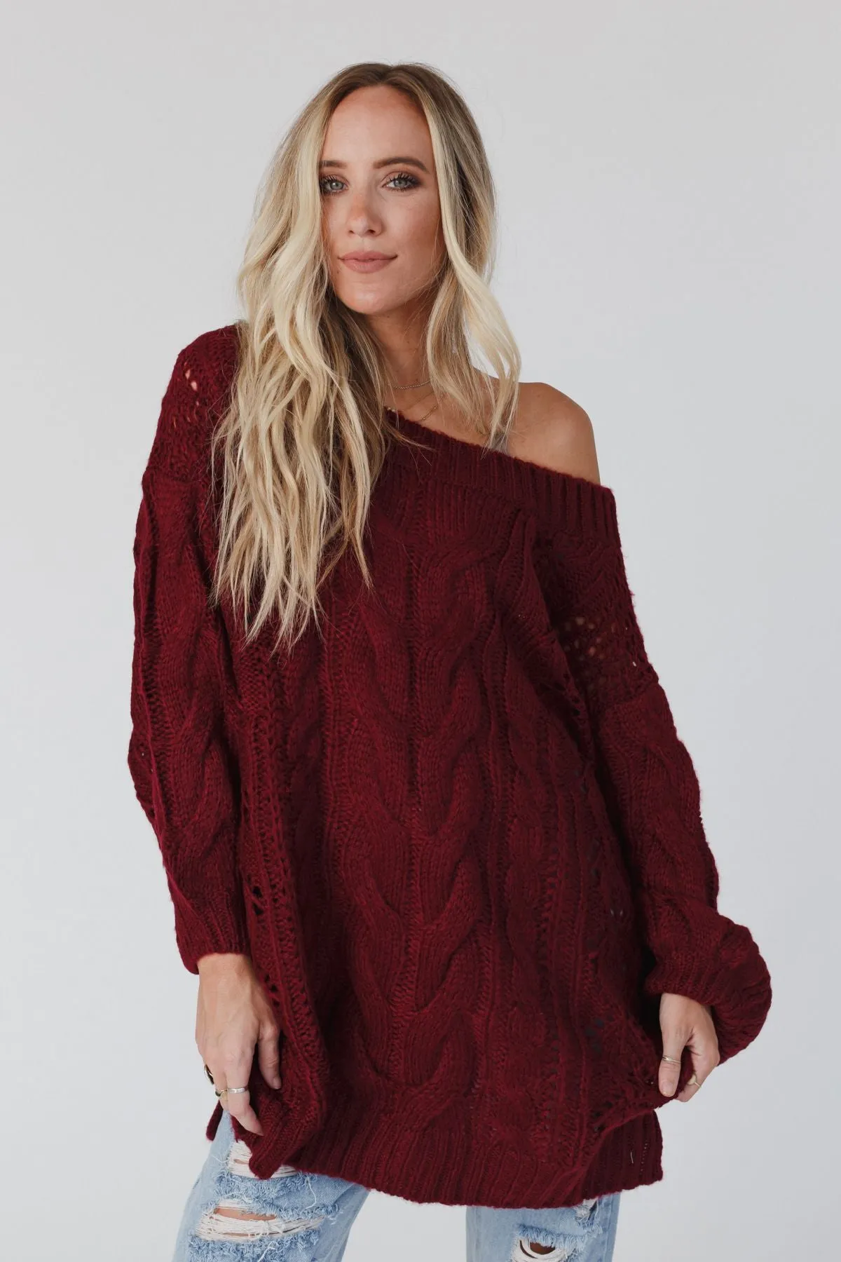 Golden Hour Bubble Sleeve Sweater Dress - Burgundy