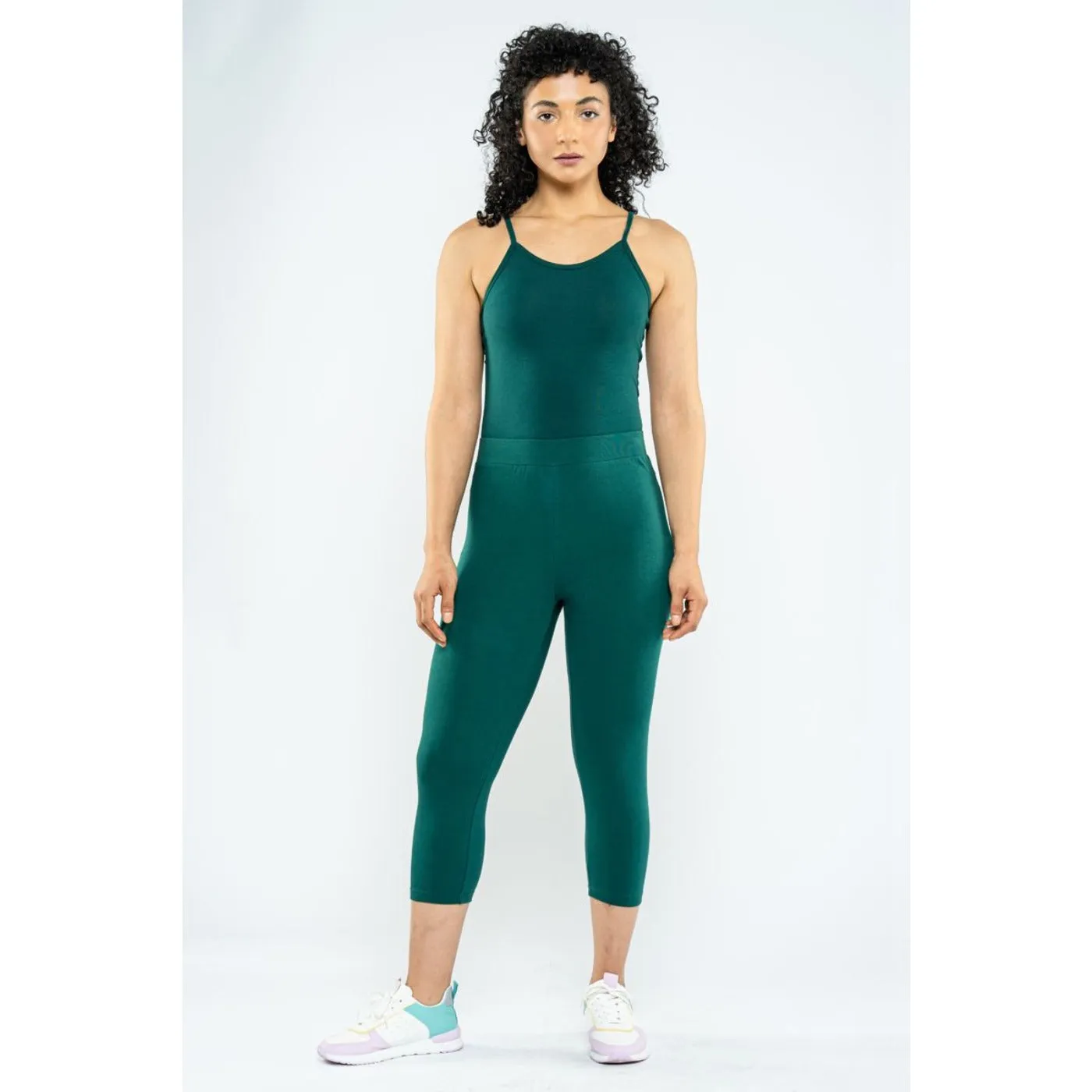 Green Plain Cropped Legging Pants