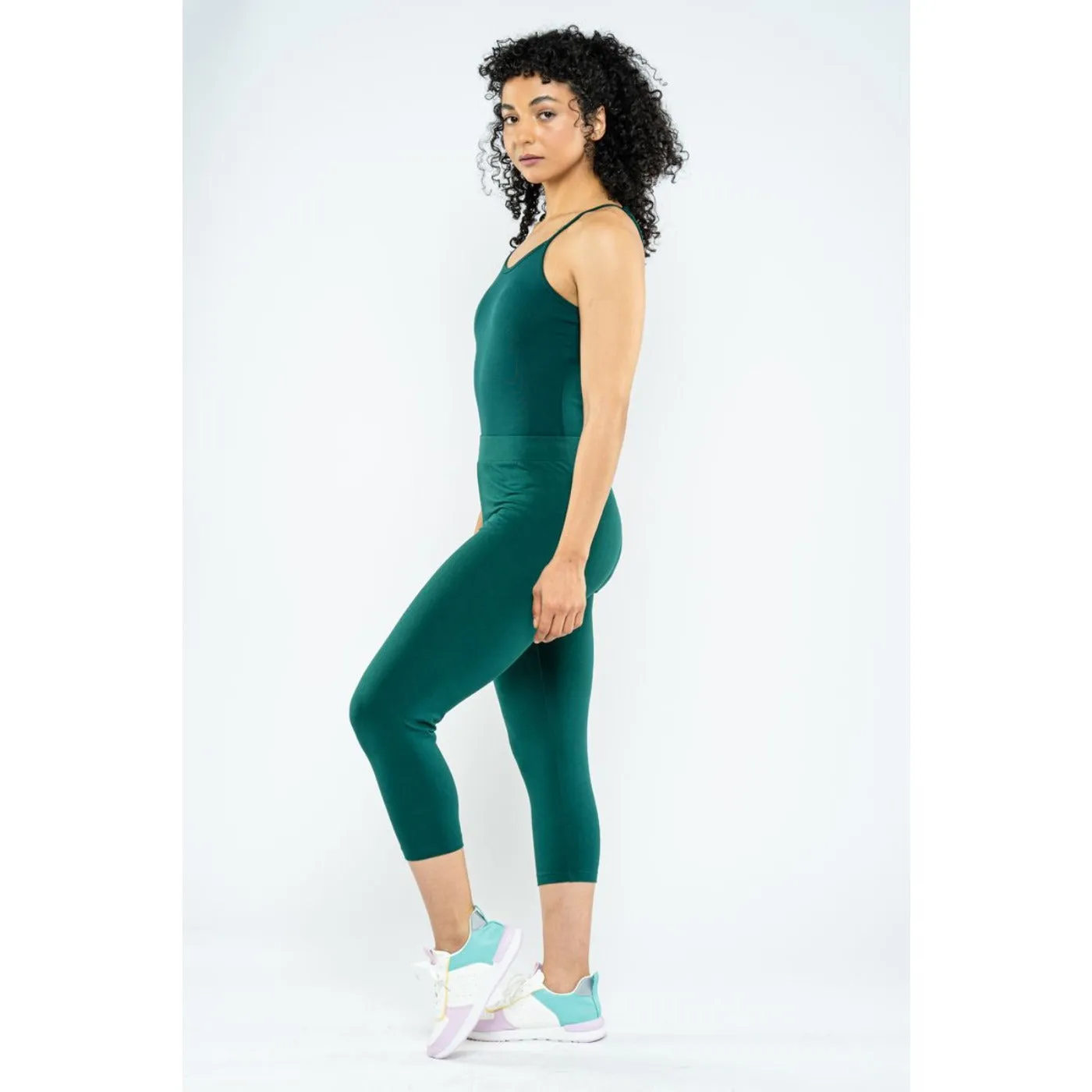 Green Plain Cropped Legging Pants