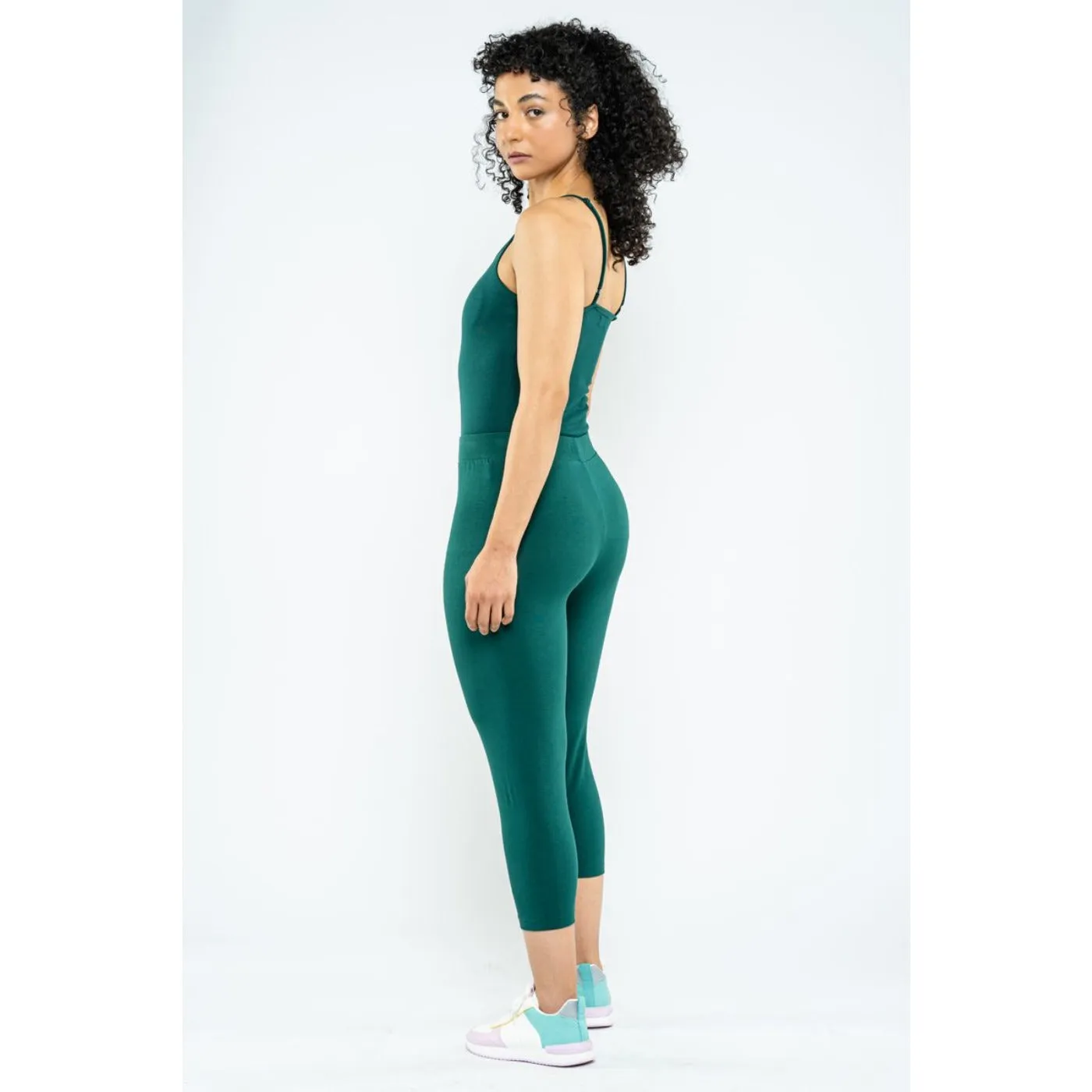 Green Plain Cropped Legging Pants