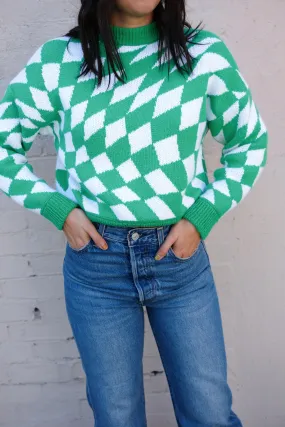 Green Warp Check Emma Sweater