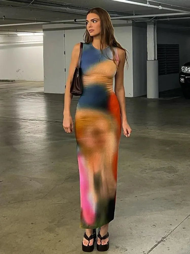 Hugcitar Tie Dye Midi Dress: Stylish Streetwear Fashion for Women's Summer 2023