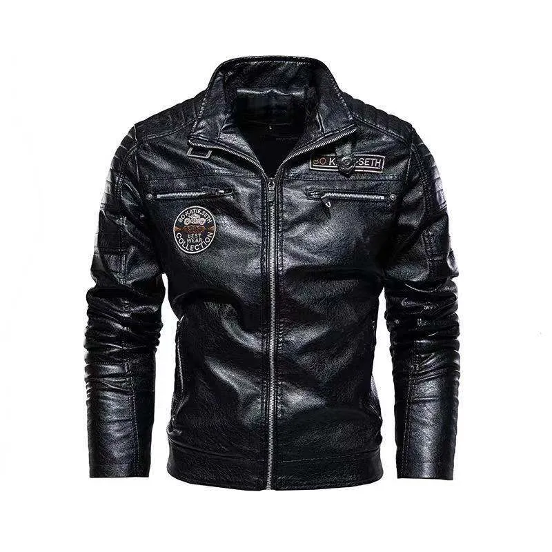 Ilooove Motorcycle PU Leather Jacket Men Brand Clothing Winter Fleece Coat  Male Stand Collar Casual Windbreaker Sweatshirt With Zipper