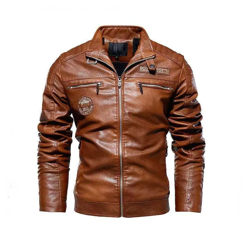 Ilooove Motorcycle PU Leather Jacket Men Brand Clothing Winter Fleece Coat  Male Stand Collar Casual Windbreaker Sweatshirt With Zipper