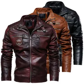 Ilooove Motorcycle PU Leather Jacket Men Brand Clothing Winter Fleece Coat  Male Stand Collar Casual Windbreaker Sweatshirt With Zipper